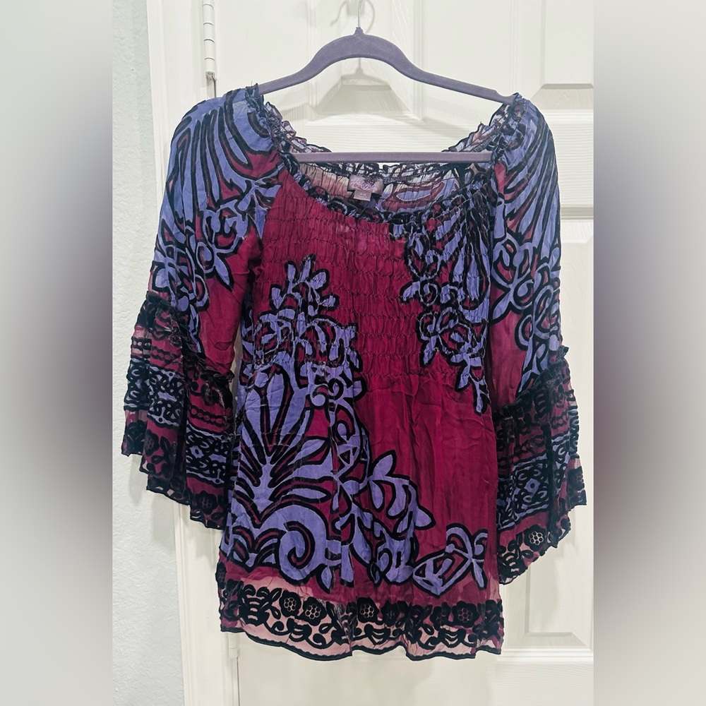Hale Bob: Bell Sleeved Blouse, Purple, XS